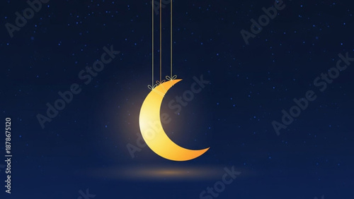 Golden crescent moon hanging in a starry night sky representing dreams tranquility and nighttime perfect for celestial themes and sleep conc