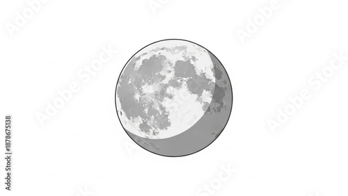 Full moon illustration detailed lunar surface with craters isolated on white background for astronomy and space concepts