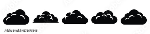 cloud puff silhouette vector icon set, black color and white background