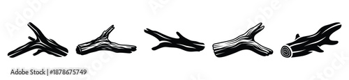 driftwood silhouette vector icon set, black color and white background