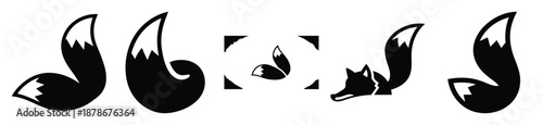 fox tail silhouette vector icon set, black color and white background