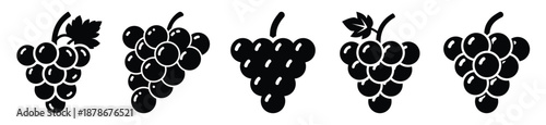 grape bunch silhouette vector icon set, black color and white background