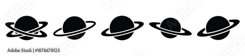 planet ring silhouette vector icon set, black color and white background