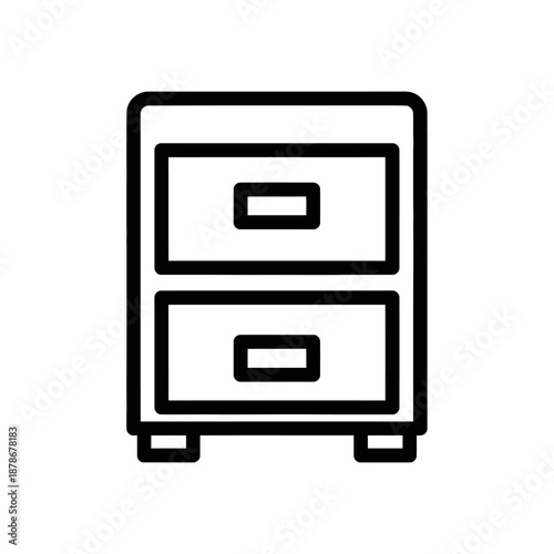 Minimalist Icon of a Two-Drawer Nightstand in Black Outline Style for Modern Bedroom Design
