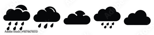 rain cloud silhouette vector icon set, black color and white background