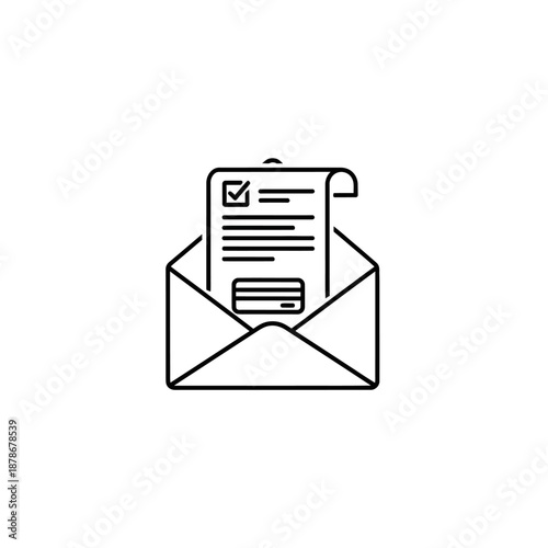 Minimalist Line Art of Confirmation Letter Inside an Envelope for Business Communication