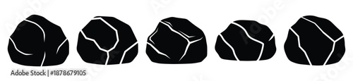 rock boulder silhouette vector icon set, black color and white background