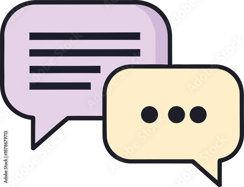 Minimalist chat bubbles with text and emojis isolated on transparent background, Vector