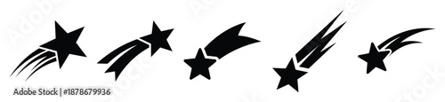 shooting star silhouette vector icon set, black color and white background