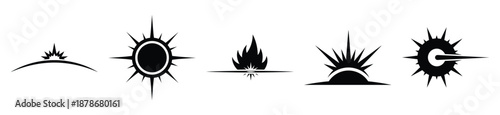 solar flare silhouette vector icon set, black color and white background