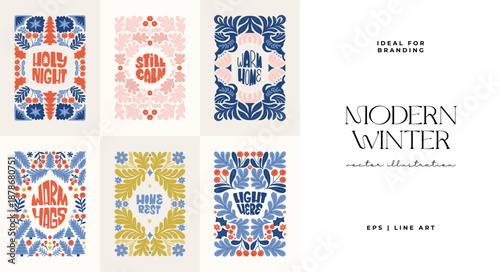 Merry Christmas and Happy New Year illustration. Modern trendy Matisse minimal style. Hand drawn design for wallpaper, wall decor, print, postcard, cover, template, banner.