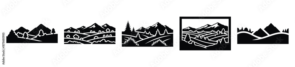 Fototapeta premium untouched land silhouette vector icon set, black color and white background