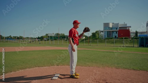 The pitcher practices throwing the ball. The baseball players train by playing.