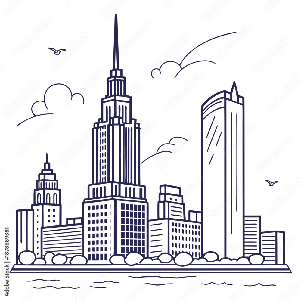 Obraz premium Minimal Flat City Skyline Vector Illustration