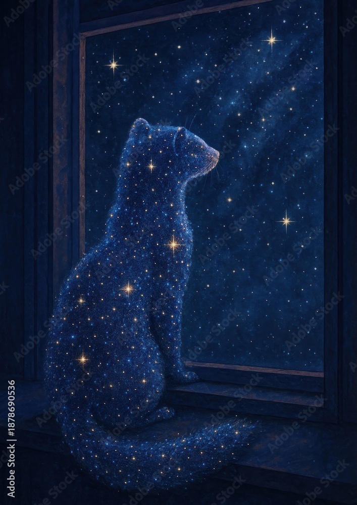 Obraz premium Celestial fox stargazing window