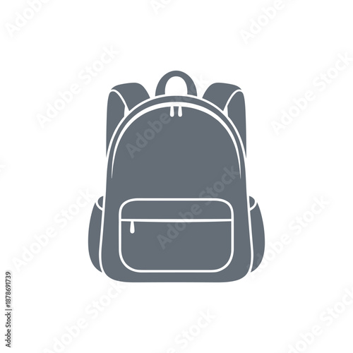 Minimalist Gray Backpack Icon A Versatile Vector Graphic for School, Travel, and Everyday Lifestyle Designs, Emphasizing Organization and Portability