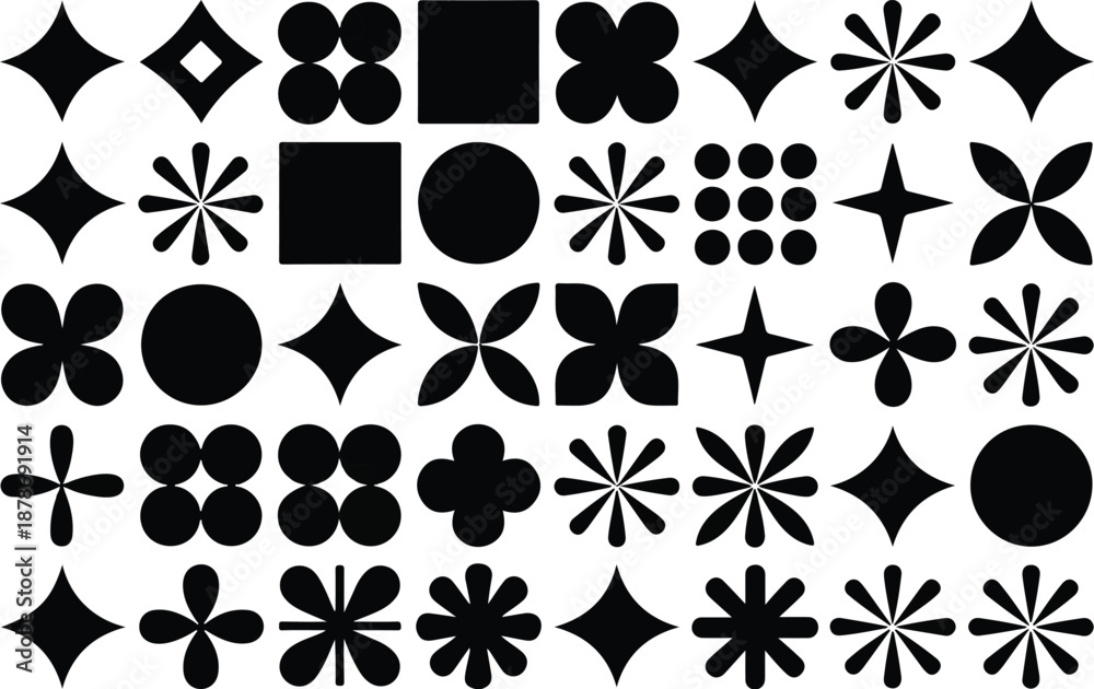 Fototapeta premium Retro Futuristic Geometry Silhouette Collection Y2K Groovy Shape Elements