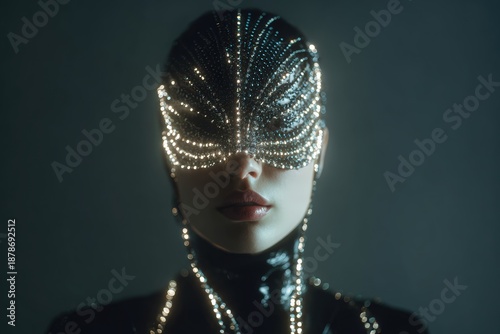 Futuristic Glittering Masked Portrait