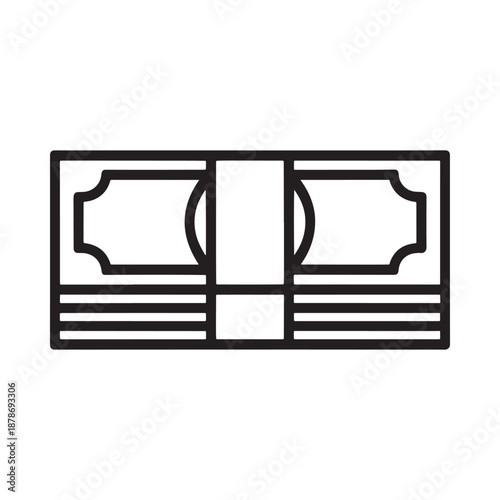 Simple outline illustration of a stack of money with a black border