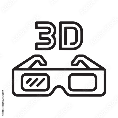 Simple black and white outline illustration of 3d glasses for viewing