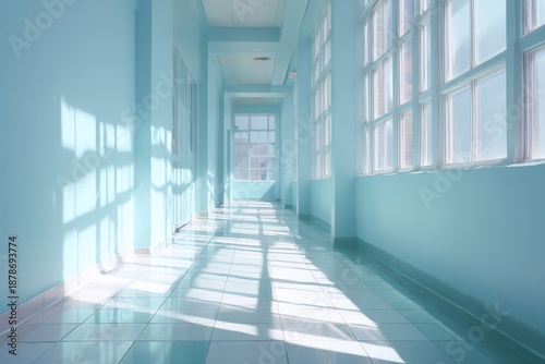 Sunlit Corridor with Blue Tones