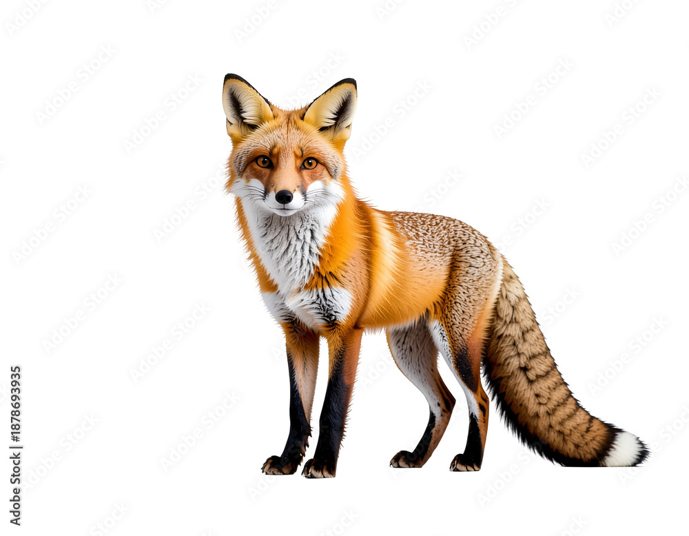 Obraz premium Red fox standing upright with orange fur and fluffy tail