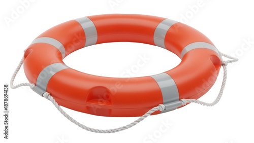Schilderij op canvas Orange lifebuoy with rope PNG isolated on transparent background, safety equipme