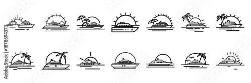 Outline icon set of  vacation travel sunset , Holi day vector icons.