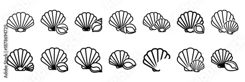 Outline icon set of  beach vacation seashell , Holi day vector icons.