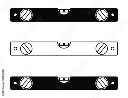 outline silhouette spirit level icon set isolated waterpass icon. Precision tools for accurate measurements and leveling.