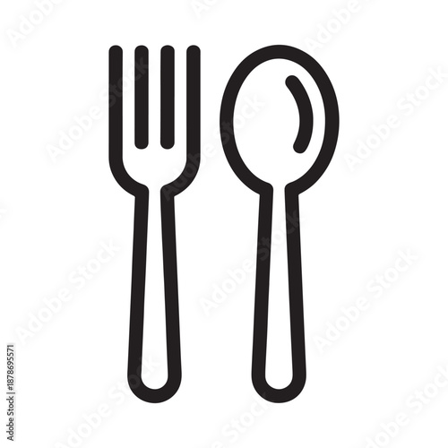 Simple black and white illustration of a fork and spoon together