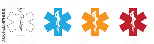 Medical Symbol Set Vector. Medical star of life symbols in different colors.  star of life symbol representing emergency medical services and healthcare