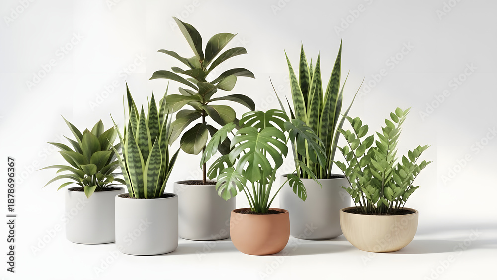 Obraz premium Scandinavian-style potted plants with soft colors and simple design