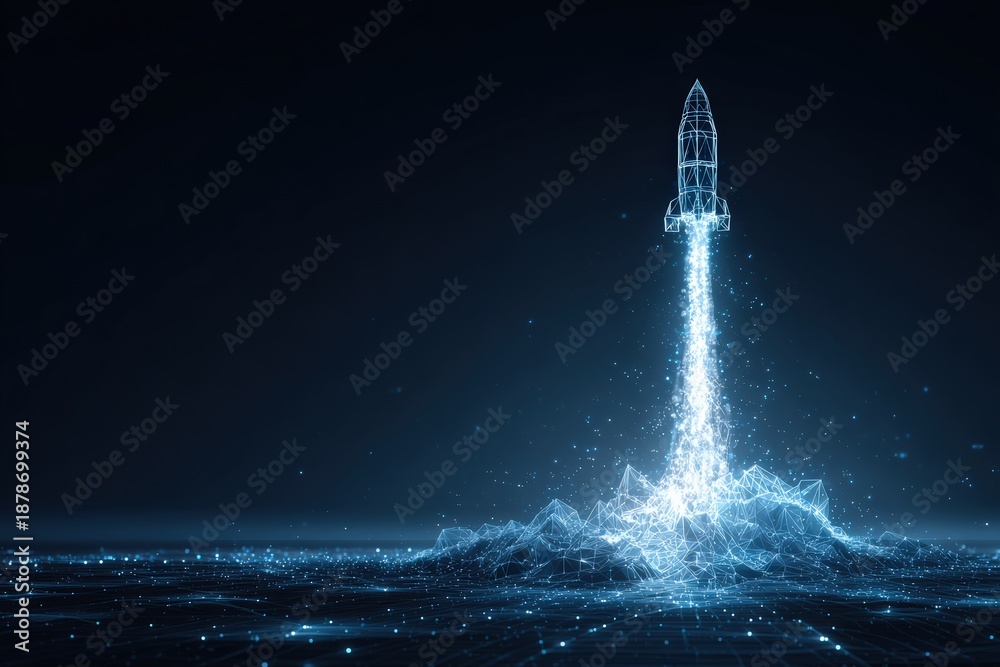 Obraz premium Digital Rocket Launch Illustration