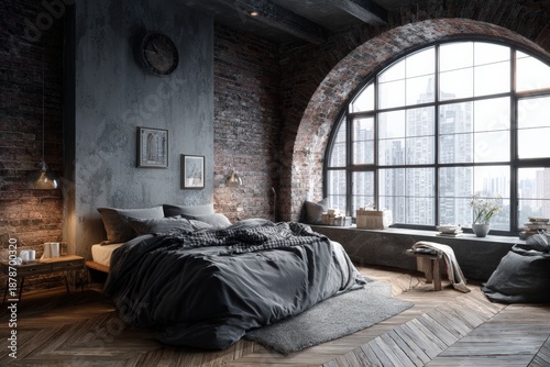 Urban Loft Bedroom with Brick Walls
