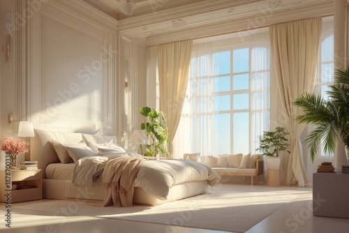 Luxurious Sunlit Bedroom with Elegant Decor