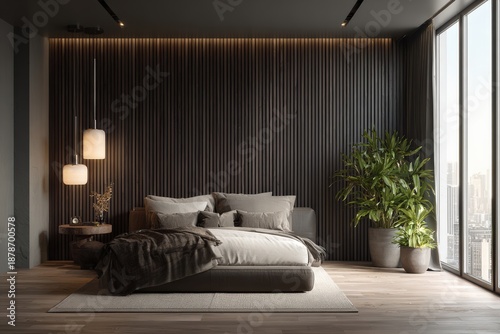 Modern Bedroom Interior with City View