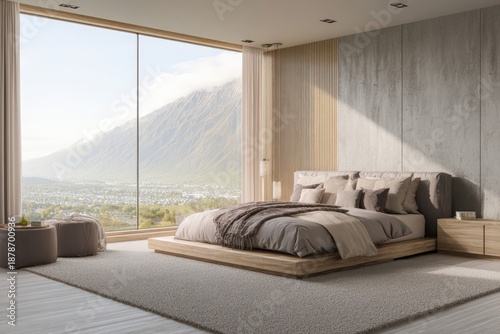Modern Bedroom with Mountain View