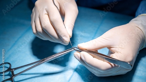 Surgeon performing surgery with tools
