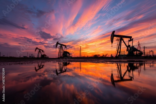 Wallpaper Mural Oil Pump Jacks at Sunset Reflection Torontodigital.ca