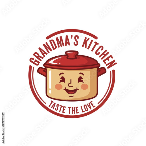 Cartoon Cooking Pot with Happy Face.