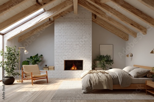Cozy Scandinavian Attic Bedroom Interior