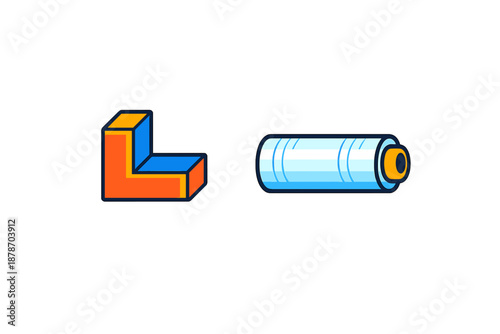 Abstract Geometric L-Shape and Roll of Tape