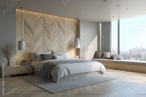 Modern Minimalist Bedroom with City View