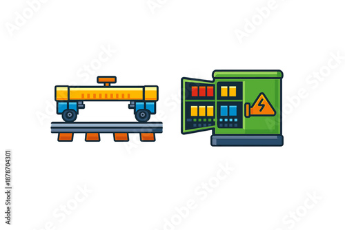 Industrial railway cart and electrical box