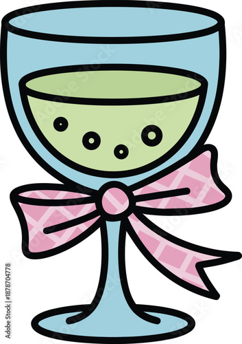 Festive Wine Glass Icon – Cartoon Style Drink with Ribbon for Celebration, Party, Holiday & Decorative Design Use