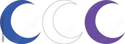 Three Crescent Moons in Blue White and Purple Colors