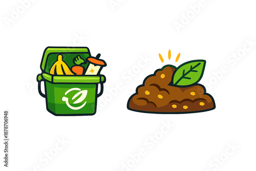 Compost bin and pile with leaf icon