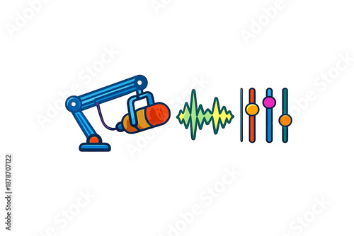Podcast Recording Setup with Audio Waveform and Equalizer