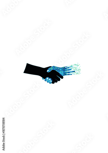 Human and AI Handshake Silhouette, Artificial Intelligence Partnership and Digital Transformation Concept, Future Technology Collaboration Vector